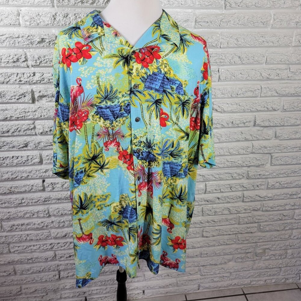 George Mens Shirt 3XL 54 56 Blue Tropical Flamingoes Pocket FLO224E